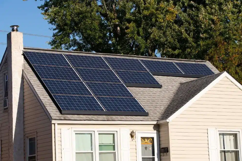 Solar panels on a pitched tiled roof in Massachusetts